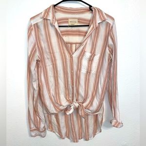 Pink and White Stripes Boyfriend Long Sleeve Button Down
